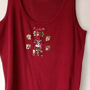 Tommy Bahama Women’s L Burgundy Sleeveless Tank with Sequins Beads Rhinestones